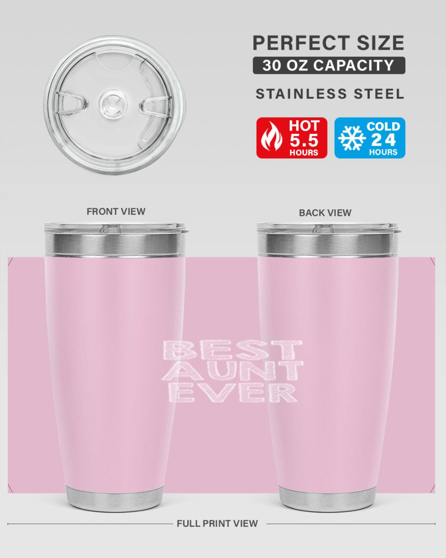 Best Aunt Ever Tumbler in stainless steel with a stylish design, perfect for hot and cold beverages.