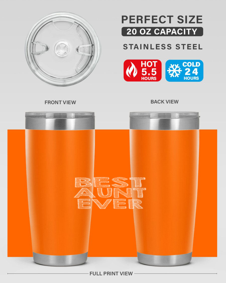 Best Aunt Ever Tumbler in stainless steel with a stylish design, perfect for hot and cold beverages.