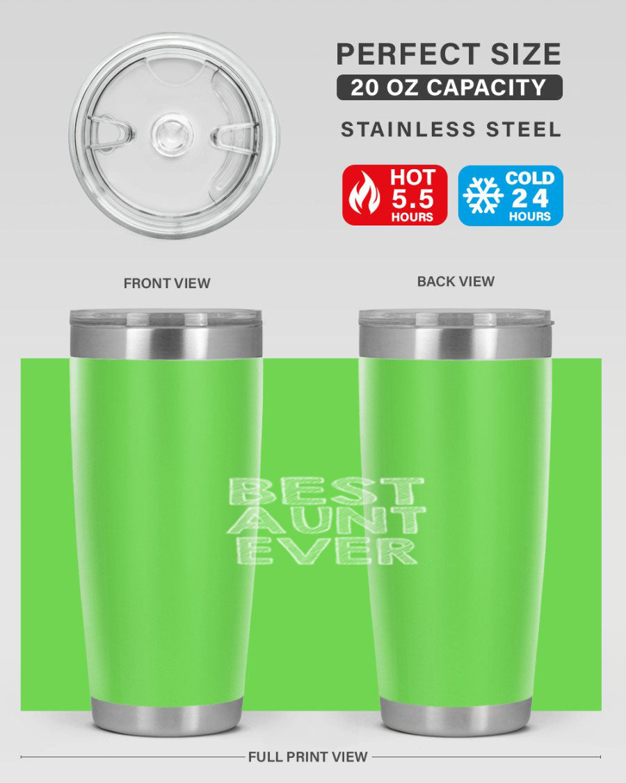 Best Aunt Ever Tumbler in stainless steel with a stylish design, perfect for hot and cold beverages.