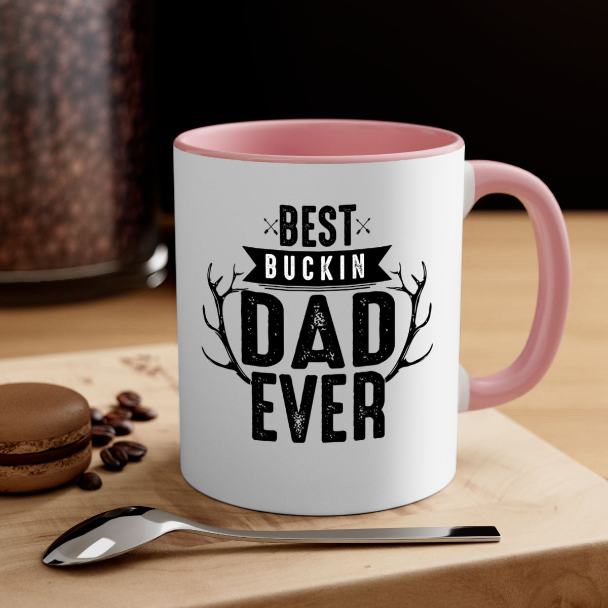 Best Buckin Dad ever mug with colorful handle and glossy finish, available in multiple sizes.