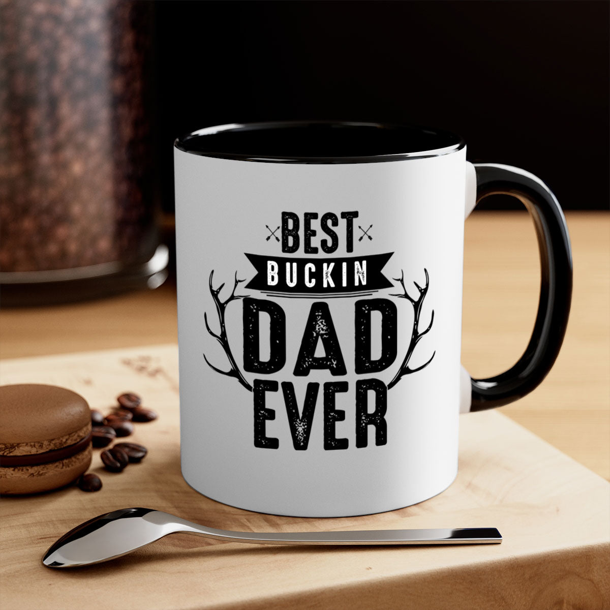 Best Buckin Dad ever mug with colorful handle and glossy finish, available in multiple sizes.