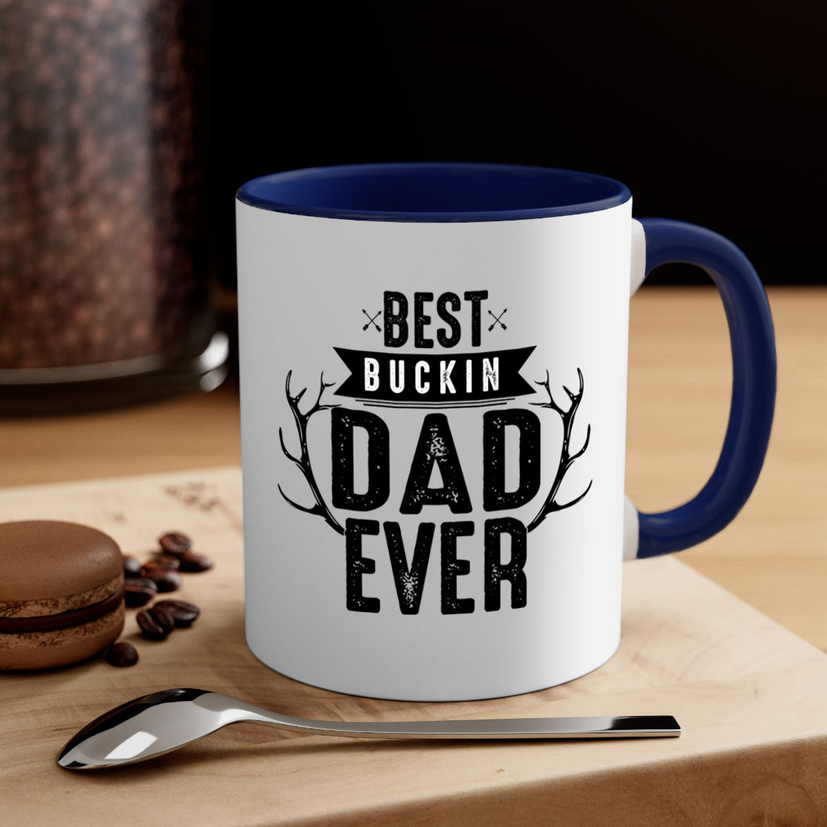 Best Buckin Dad ever mug with colorful handle and glossy finish, available in multiple sizes.