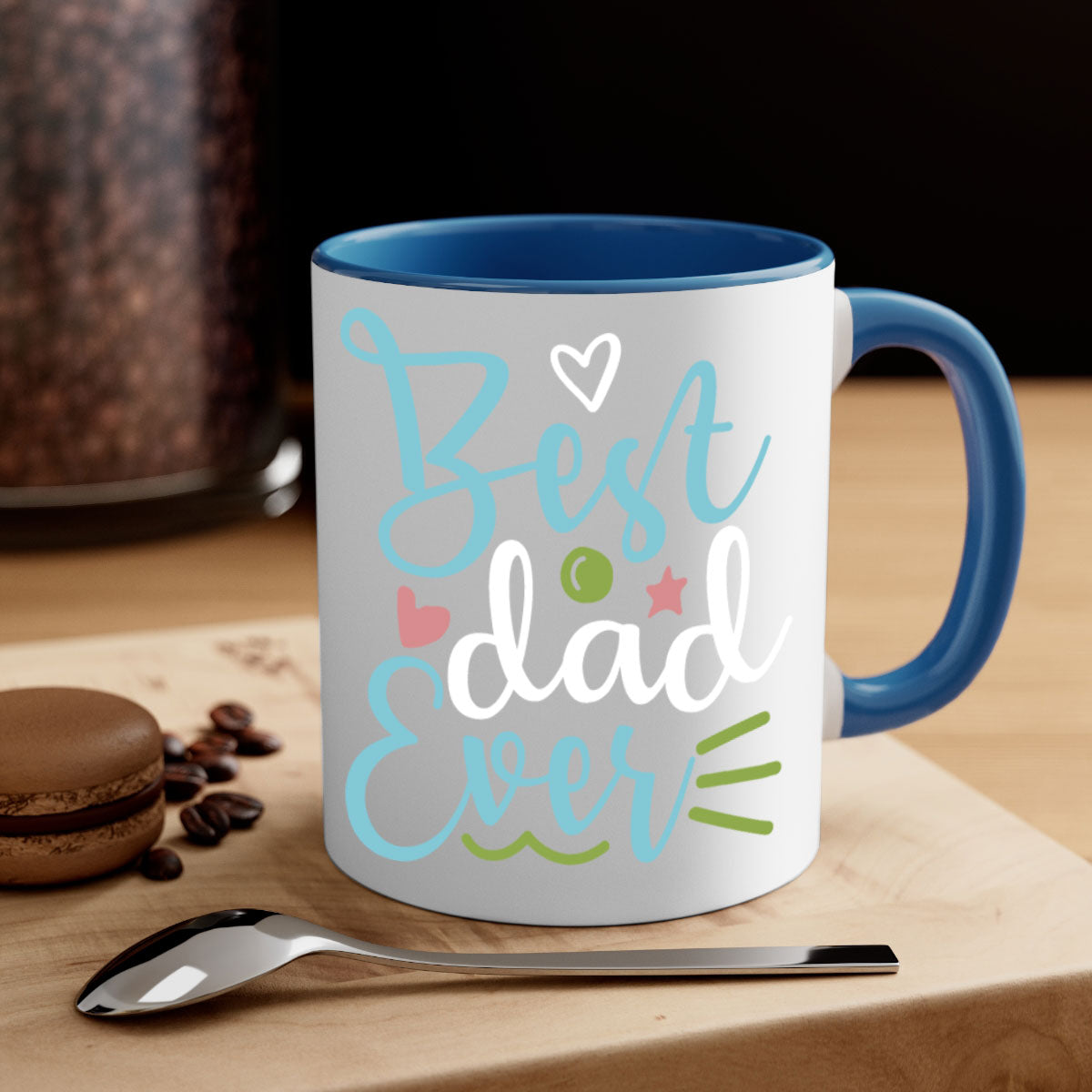 Best Dad Ever 110# Mug with colored handle and glossy finish, available in multiple colors and sizes.