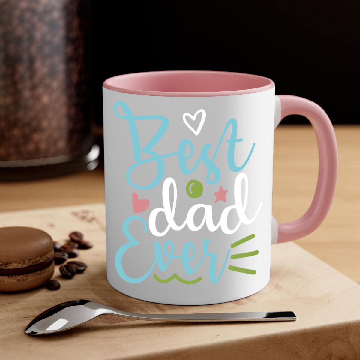 Best Dad Ever 110# Mug with colored handle and glossy finish, available in multiple colors and sizes.