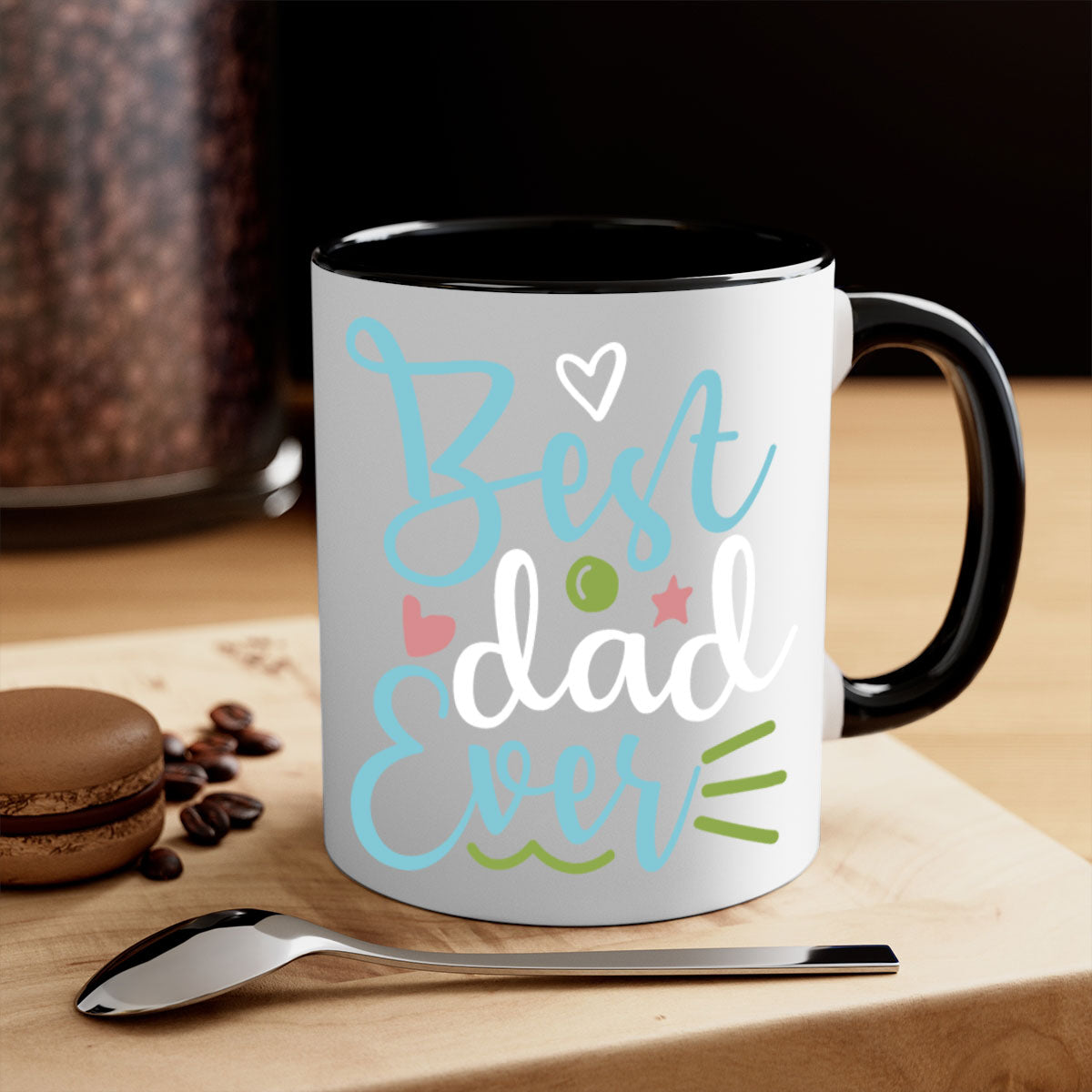 Best Dad Ever 110# Mug with colored handle and glossy finish, available in multiple colors and sizes.