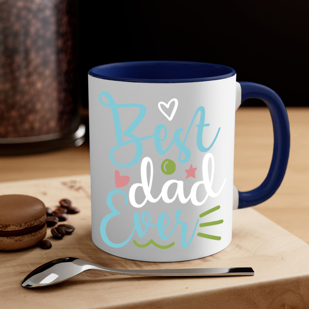 Best Dad Ever 110# Mug with colored handle and glossy finish, available in multiple colors and sizes.