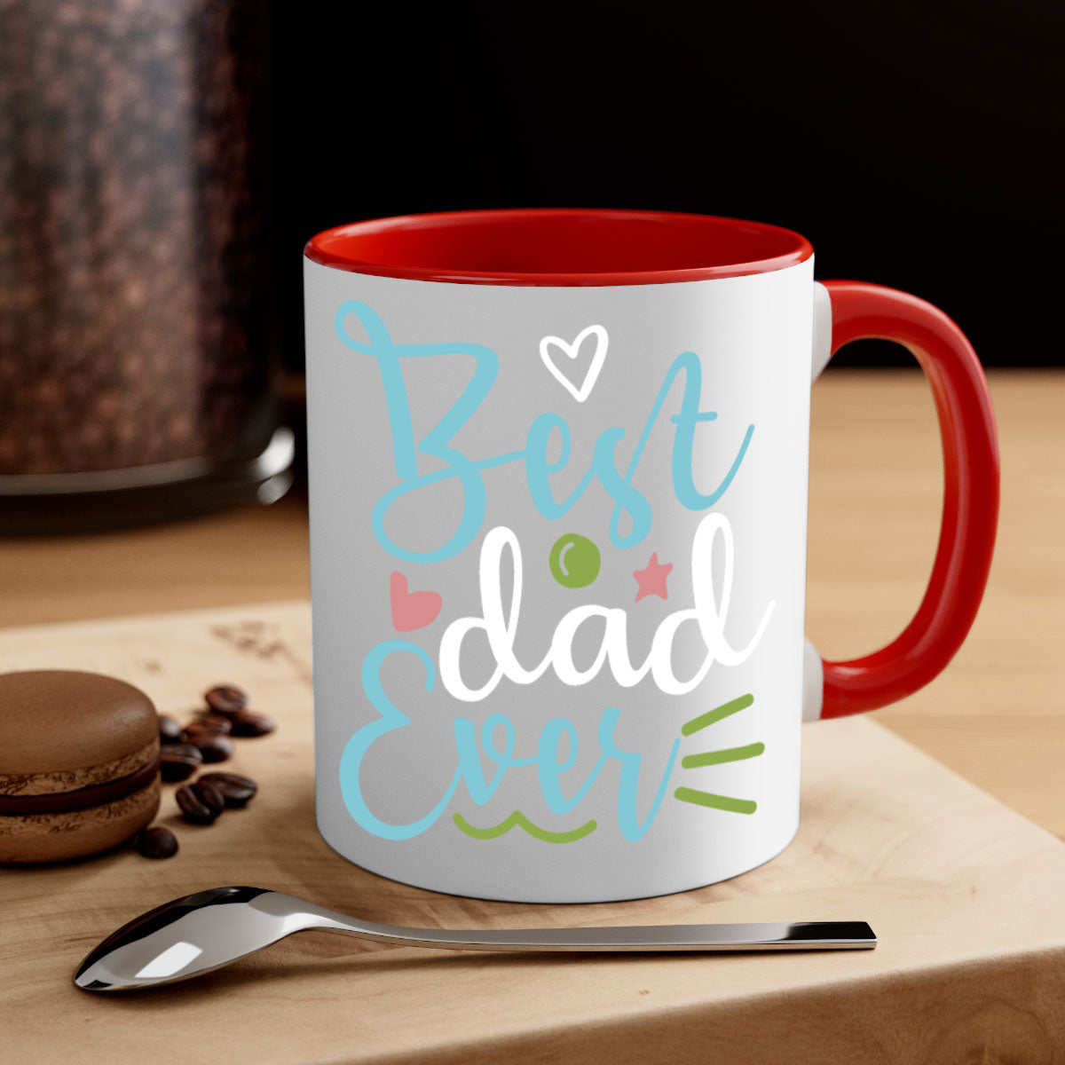 Best Dad Ever 110# Mug with colored handle and glossy finish, available in multiple colors and sizes.