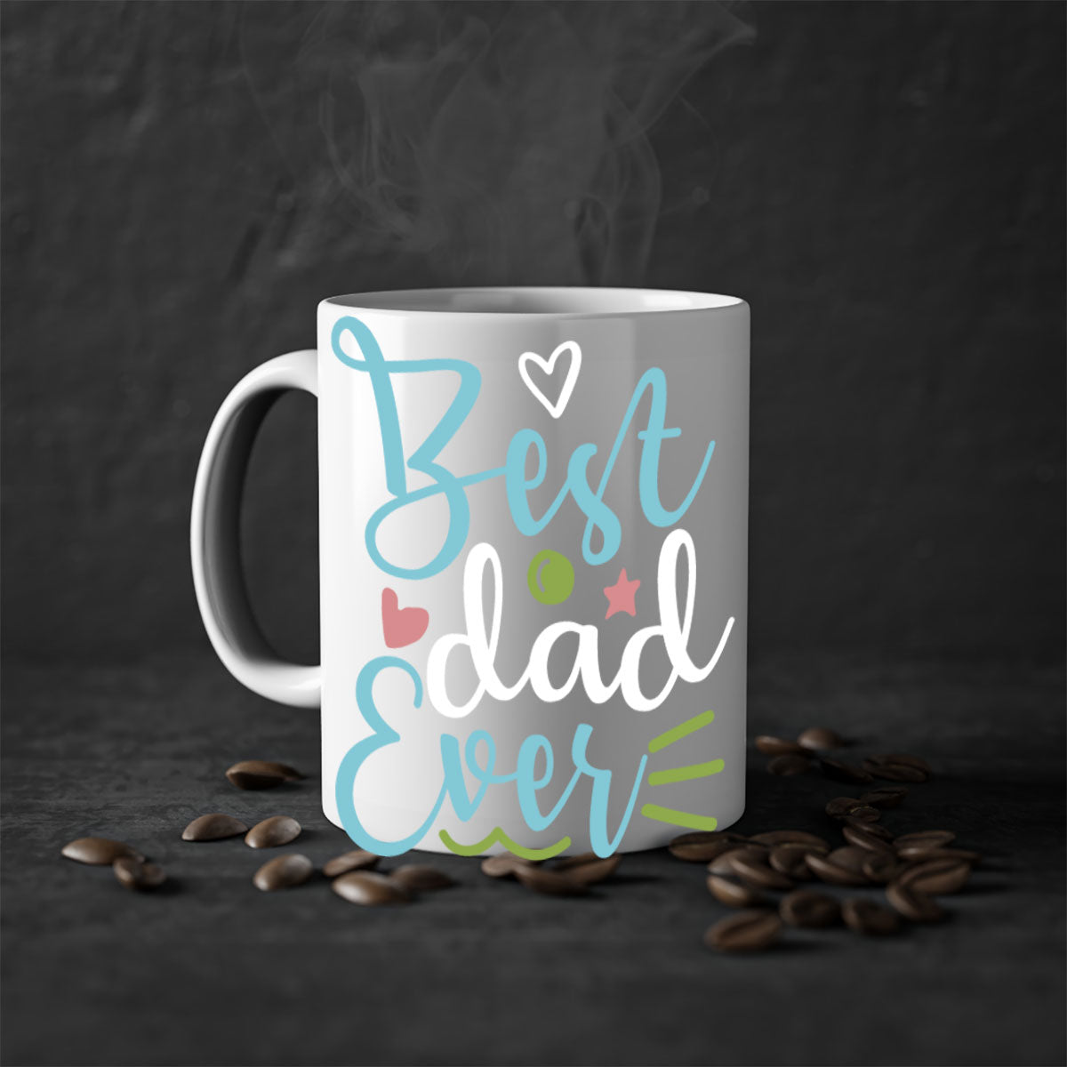 Best Dad Ever 110# Mug with colored handle and glossy finish, available in multiple colors and sizes.