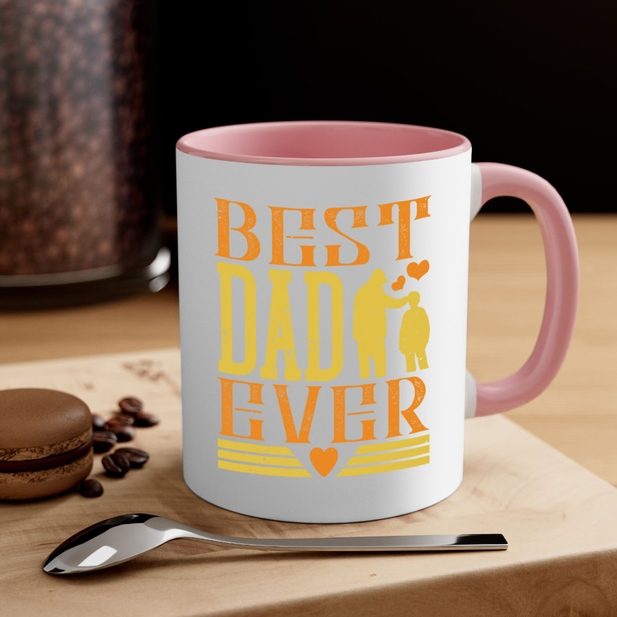 Best Dad Ever 199# Mug with colorful handle and glossy finish, available in multiple colors and sizes.