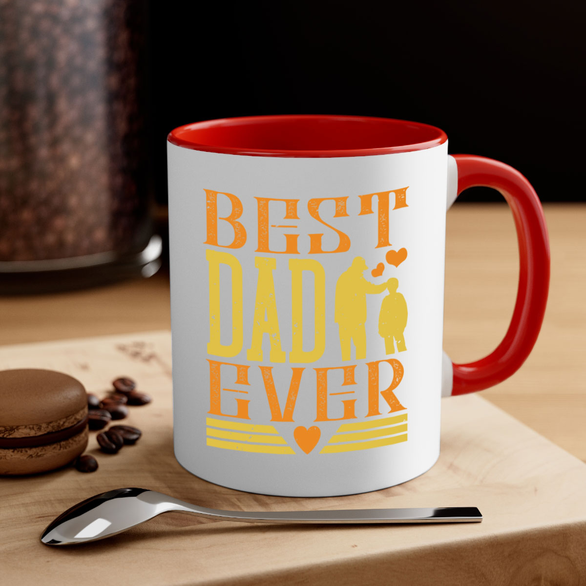 Best Dad Ever 199# Mug with colorful handle and glossy finish, available in multiple colors and sizes.