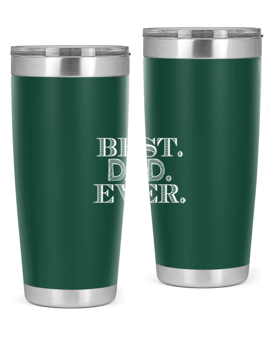 Best Dad Ever 20oz Tumbler made of stainless steel with a sleek design, featuring a press-in lid and a heartfelt message.