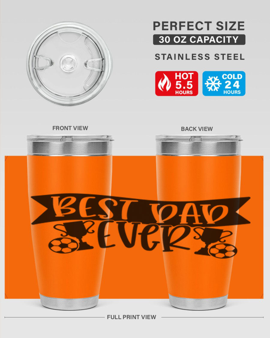 Best Dad Ever 73# Tumbler in stainless steel with a sleek design, perfect for hot and cold beverages.