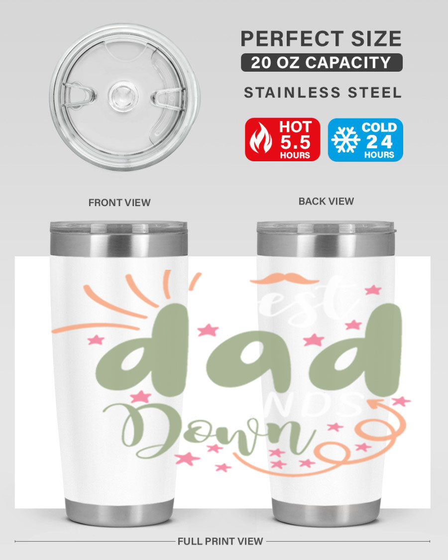 Best Dad Hands Down 20oz and 30oz tumblers made of stainless steel with a stylish design, perfect for hot and cold beverages.