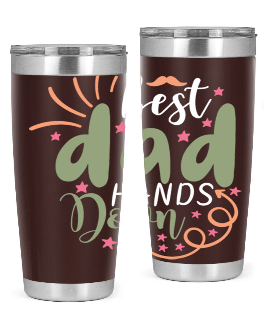 Best Dad Hands Down 20oz and 30oz tumblers made of stainless steel with a stylish design, perfect for hot and cold beverages.