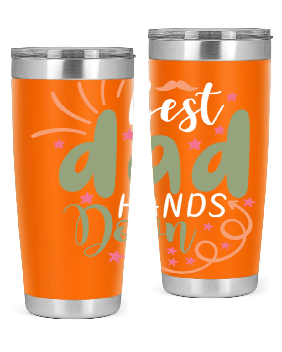 Best Dad Hands Down 20oz and 30oz tumblers made of stainless steel with a stylish design, perfect for hot and cold beverages.