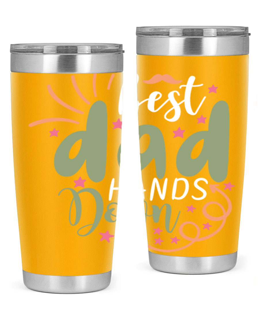 Best Dad Hands Down 20oz and 30oz tumblers made of stainless steel with a stylish design, perfect for hot and cold beverages.