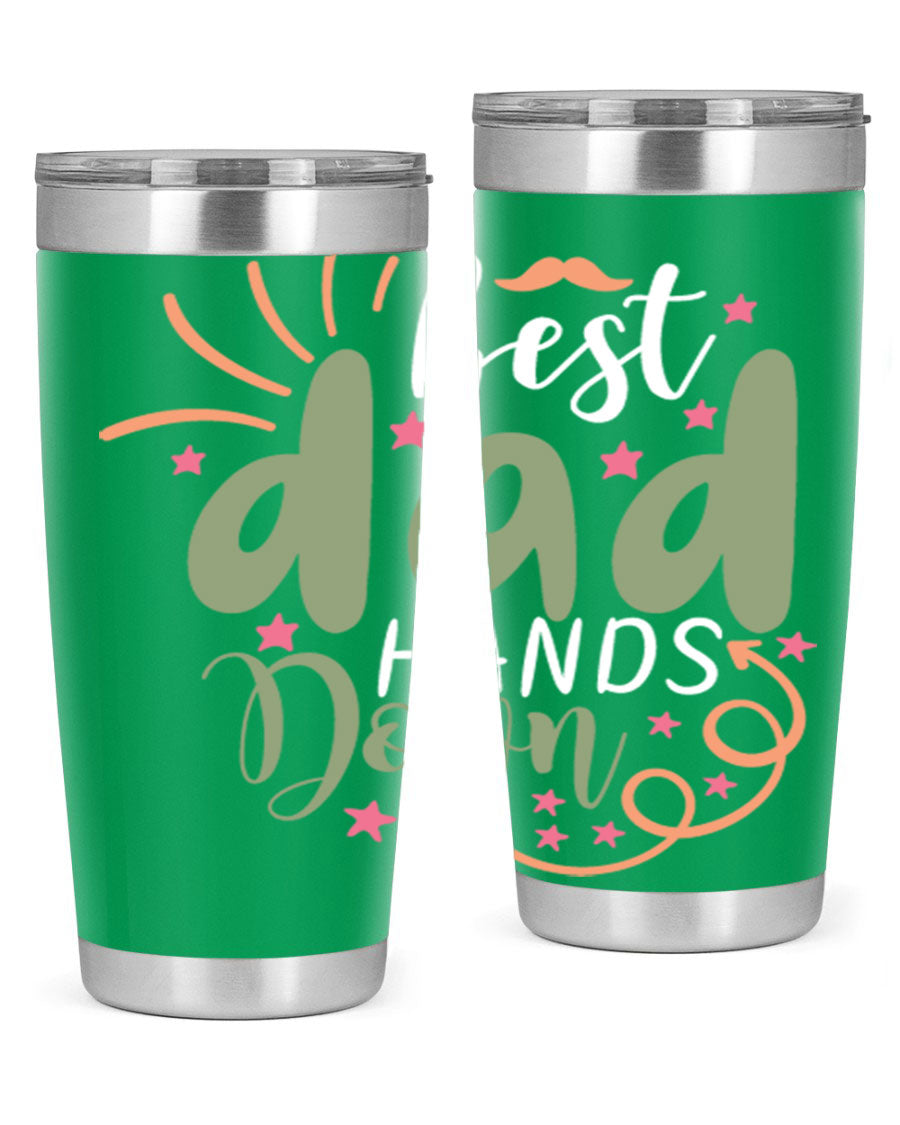 Best Dad Hands Down 20oz and 30oz tumblers made of stainless steel with a stylish design, perfect for hot and cold beverages.