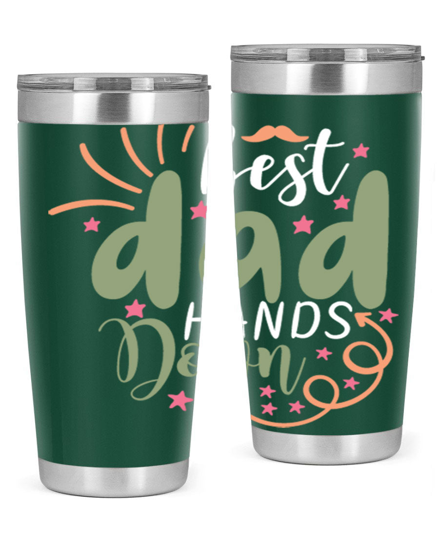 Best Dad Hands Down 20oz and 30oz tumblers made of stainless steel with a stylish design, perfect for hot and cold beverages.