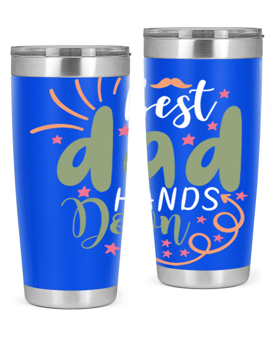 Best Dad Hands Down 20oz and 30oz tumblers made of stainless steel with a stylish design, perfect for hot and cold beverages.