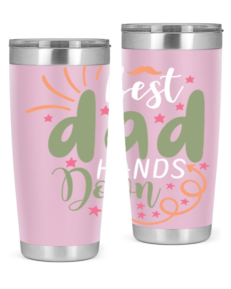 Best Dad Hands Down 20oz and 30oz tumblers made of stainless steel with a stylish design, perfect for hot and cold beverages.