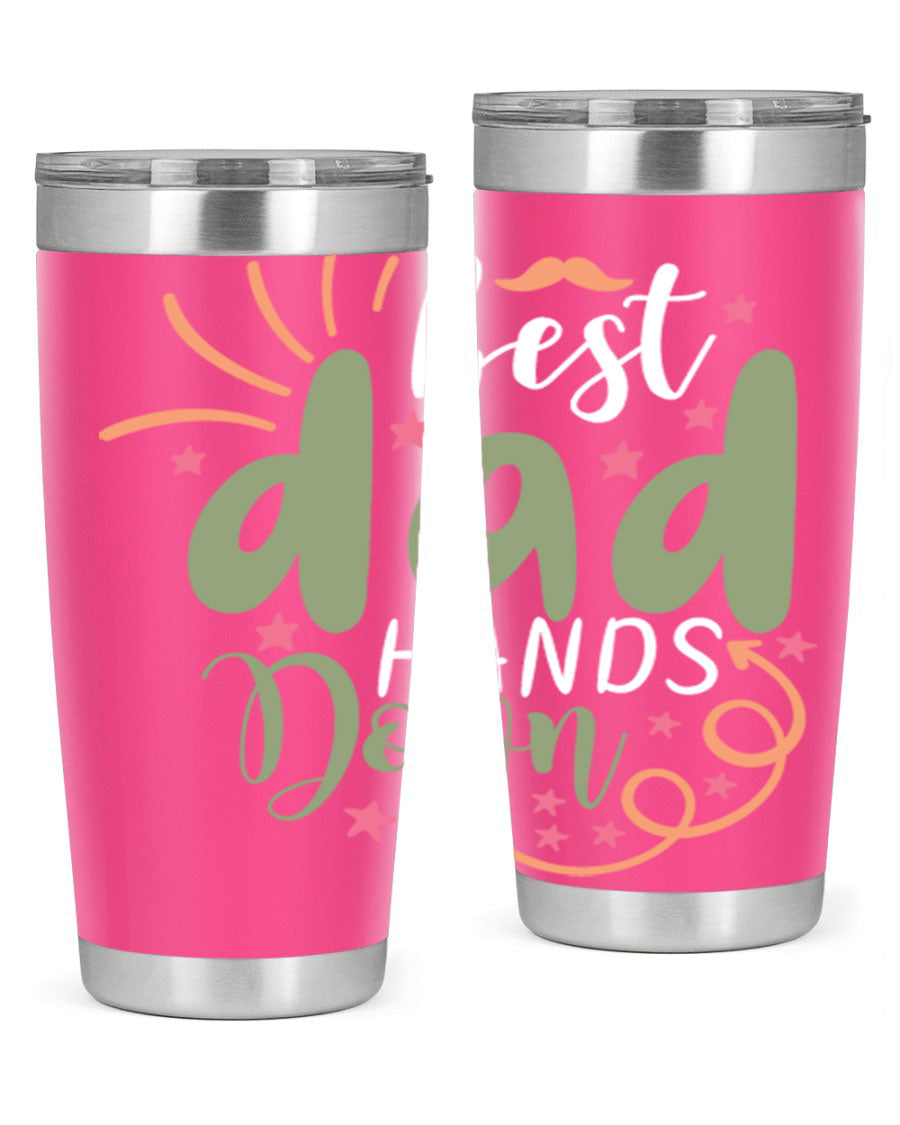 Best Dad Hands Down 20oz and 30oz tumblers made of stainless steel with a stylish design, perfect for hot and cold beverages.