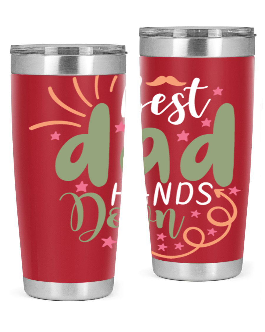 Best Dad Hands Down 20oz and 30oz tumblers made of stainless steel with a stylish design, perfect for hot and cold beverages.