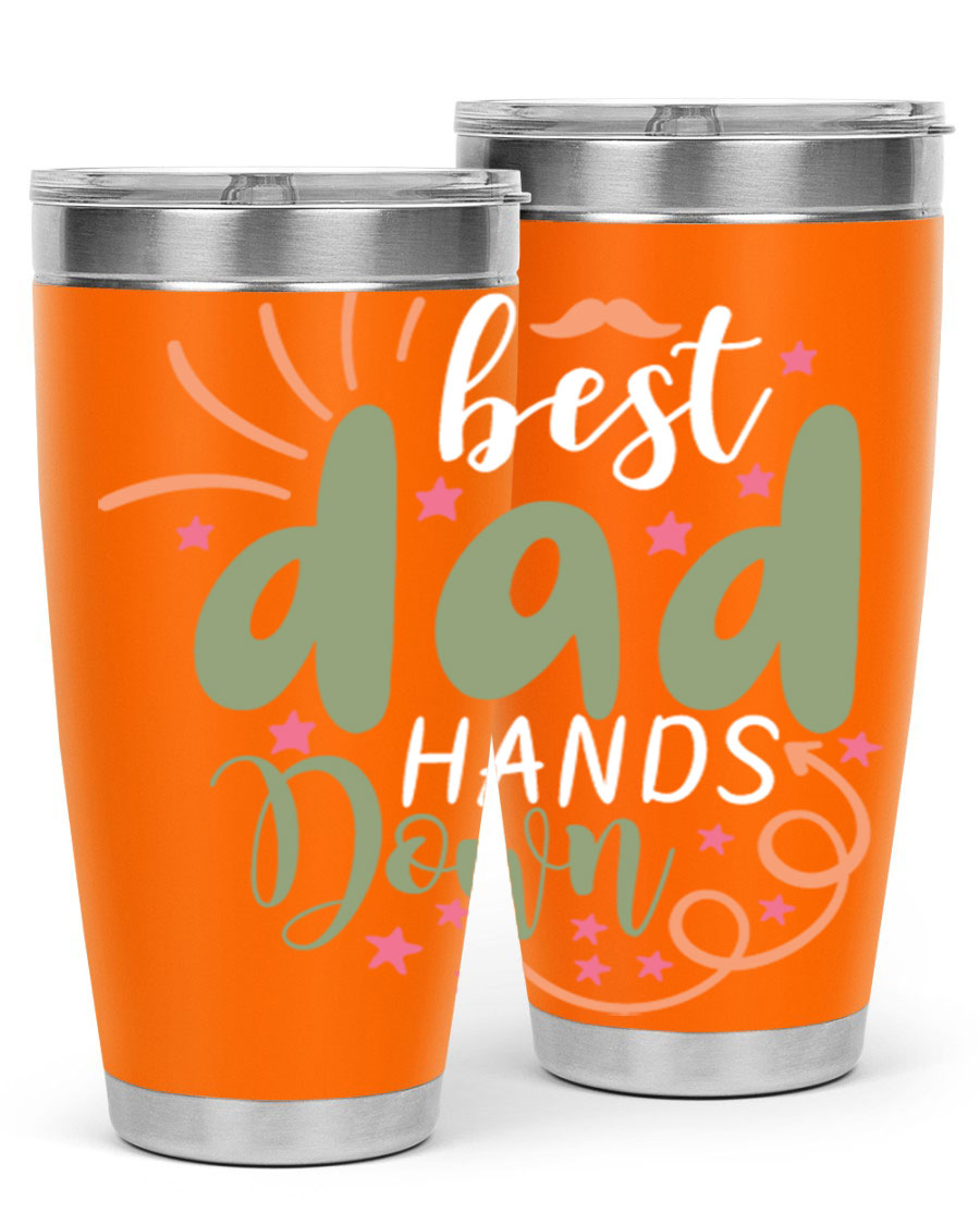 Best Dad Hands Down 20oz and 30oz tumblers made of stainless steel with a stylish design, perfect for hot and cold beverages.