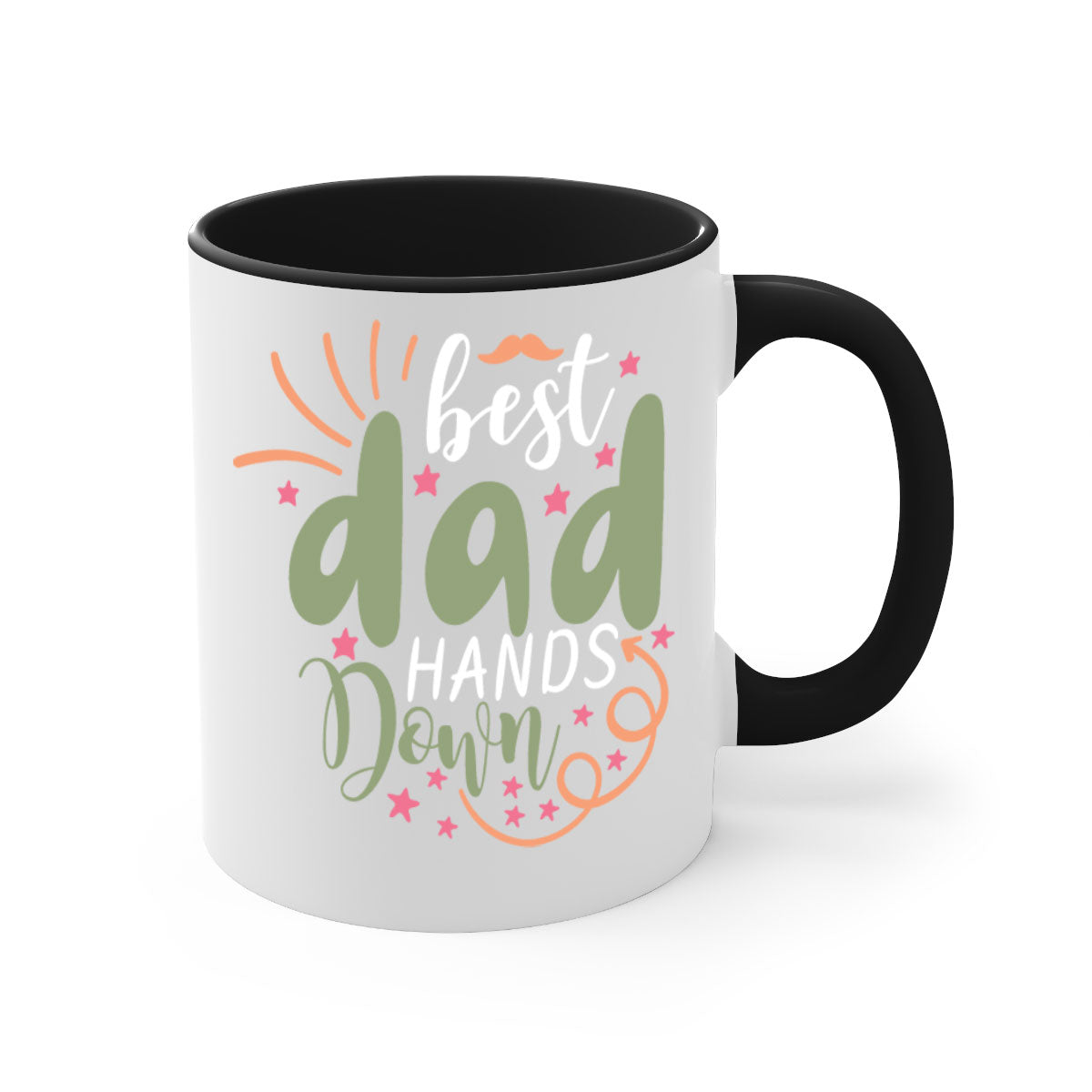 Best Dad Hands Down Mug with colorful handle and interior, showcasing a glossy finish.