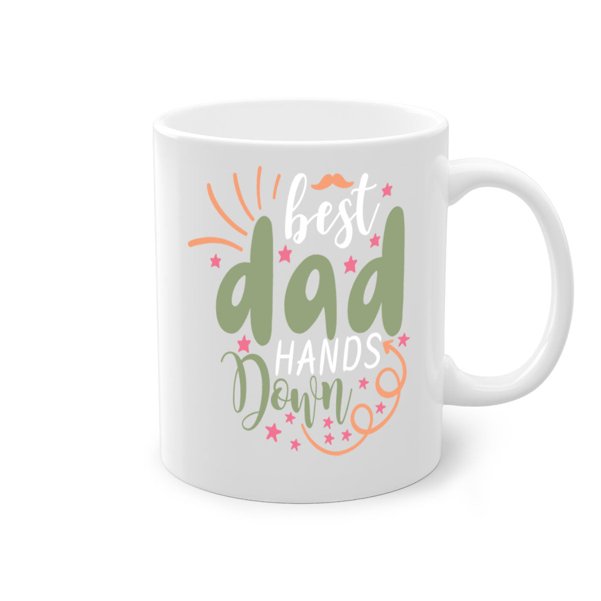 Best Dad Hands Down Mug with colorful handle and interior, showcasing a glossy finish.