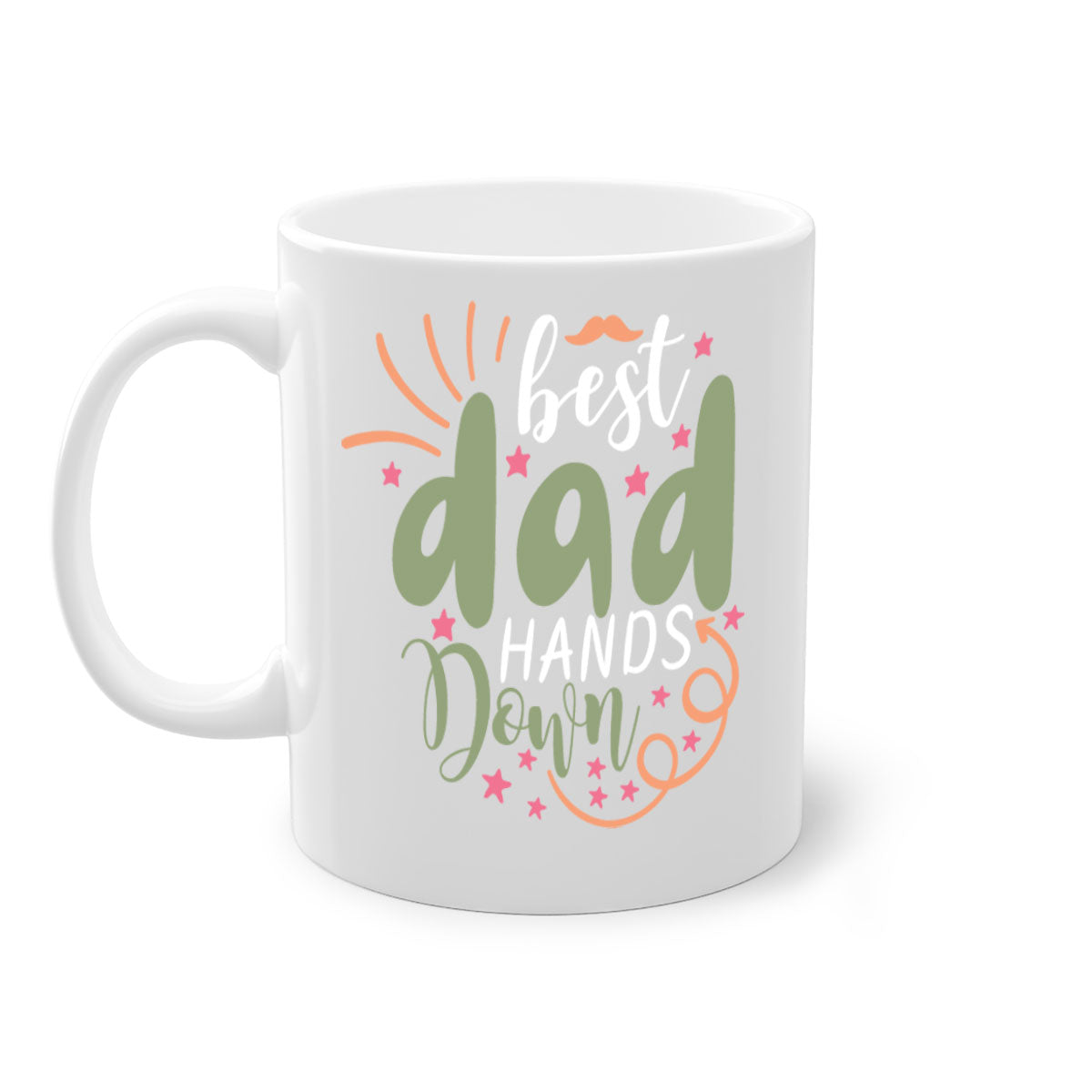 Best Dad Hands Down Mug with colorful handle and interior, showcasing a glossy finish.