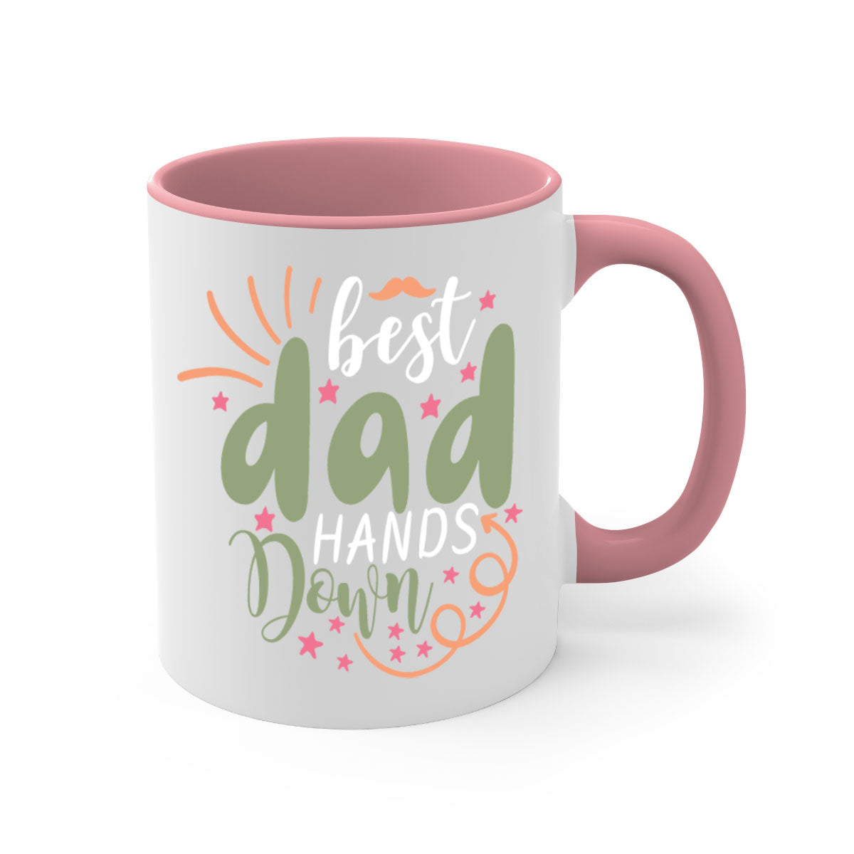 Best Dad Hands Down Mug with colorful handle and interior, showcasing a glossy finish.