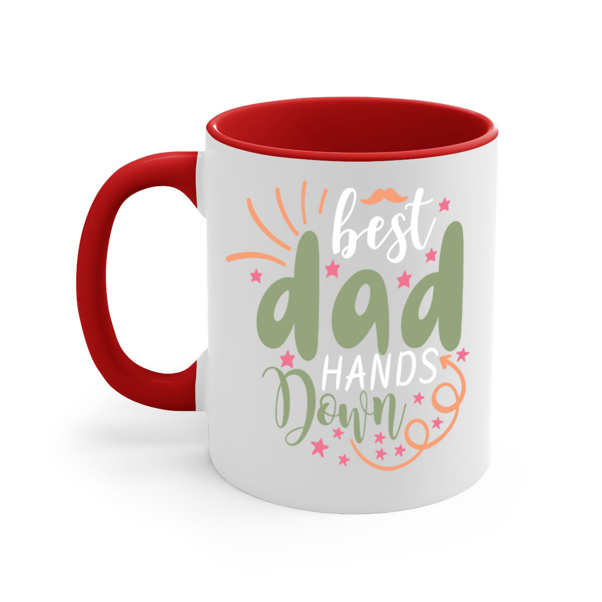 Best Dad Hands Down Mug with colorful handle and interior, showcasing a glossy finish.