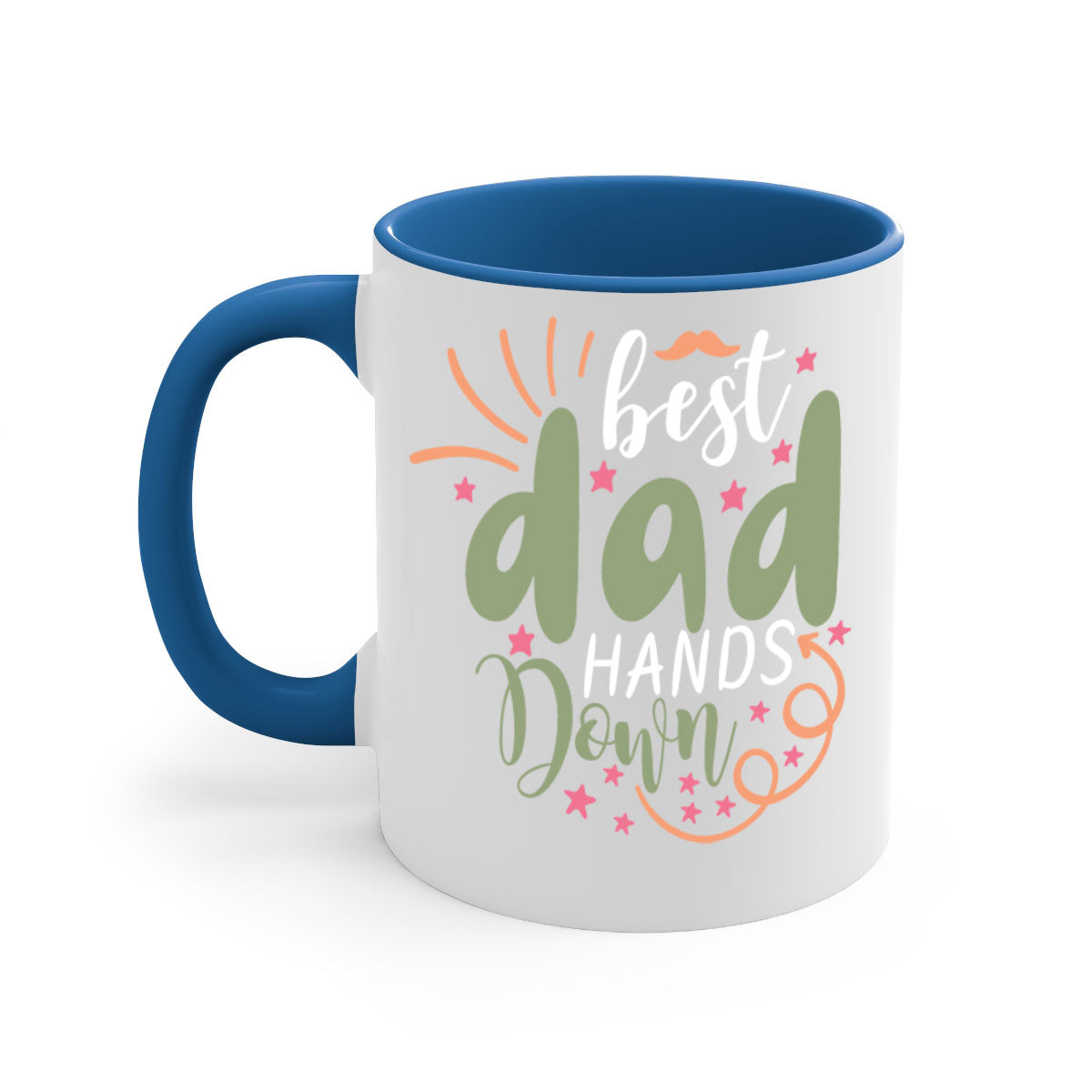 Best Dad Hands Down Mug with colorful handle and interior, showcasing a glossy finish.