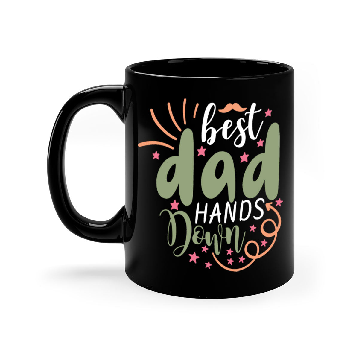 Best Dad Hands Down Mug with colorful handle and interior, showcasing a glossy finish.