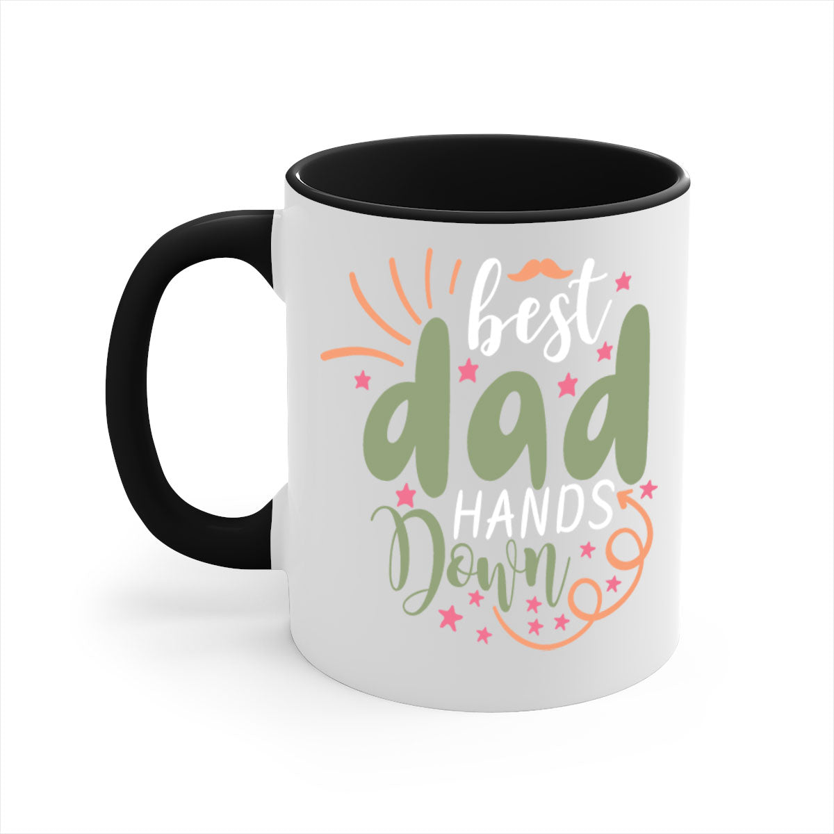 Best Dad Hands Down Mug with colorful handle and interior, showcasing a glossy finish.