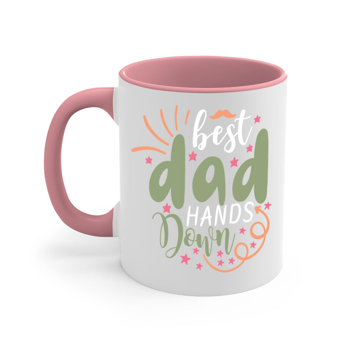 Best Dad Hands Down Mug with colorful handle and interior, showcasing a glossy finish.