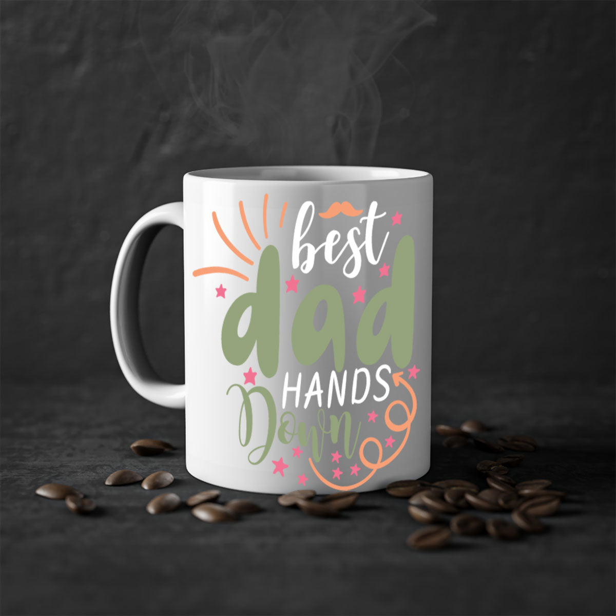 Best Dad Hands Down Mug with colorful handle and interior, showcasing a glossy finish.