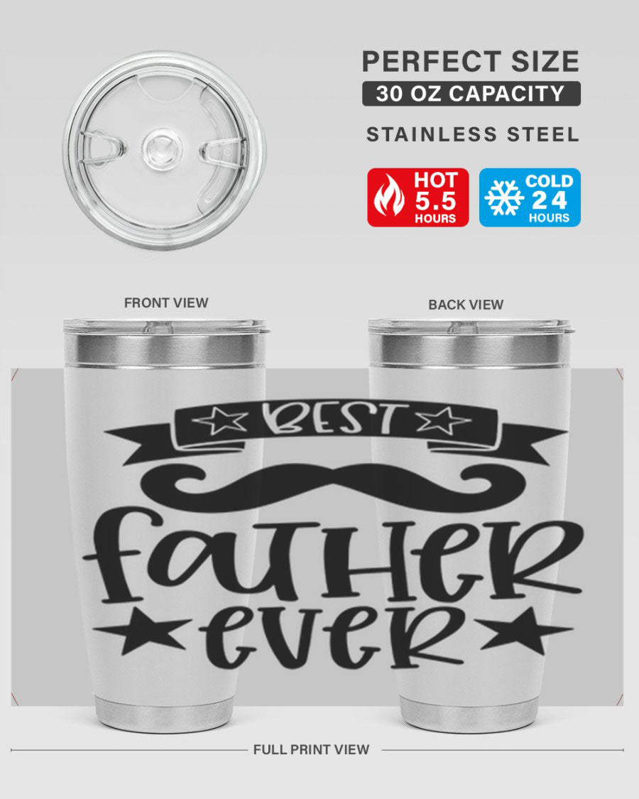 Best Father Ever Tumbler, 20oz stainless steel with copper lining, featuring a drink-thru lid, perfect for hot and cold beverages.