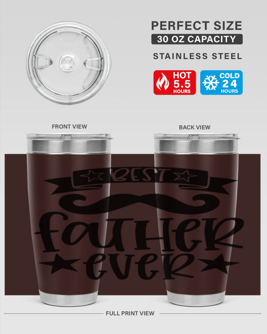 Best Father Ever Tumbler, 20oz stainless steel with copper lining, featuring a drink-thru lid, perfect for hot and cold beverages.