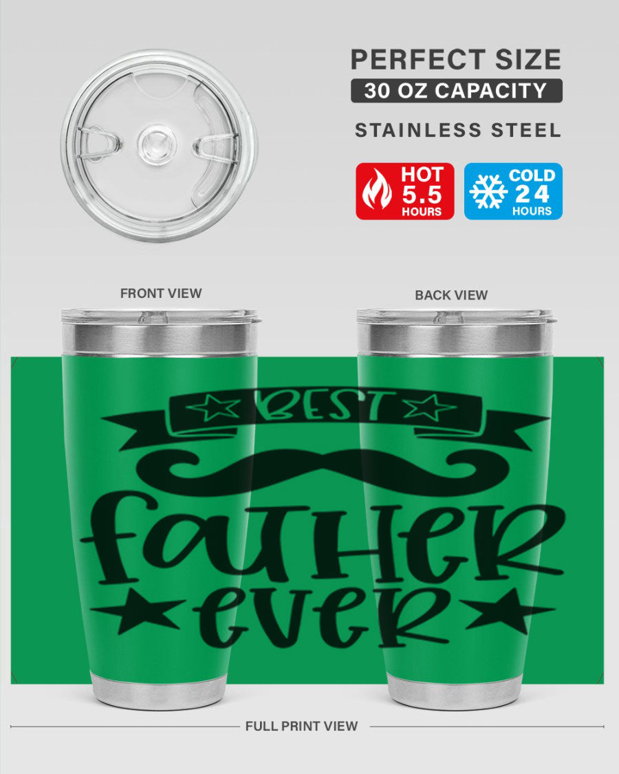 Best Father Ever Tumbler, 20oz stainless steel with copper lining, featuring a drink-thru lid, perfect for hot and cold beverages.