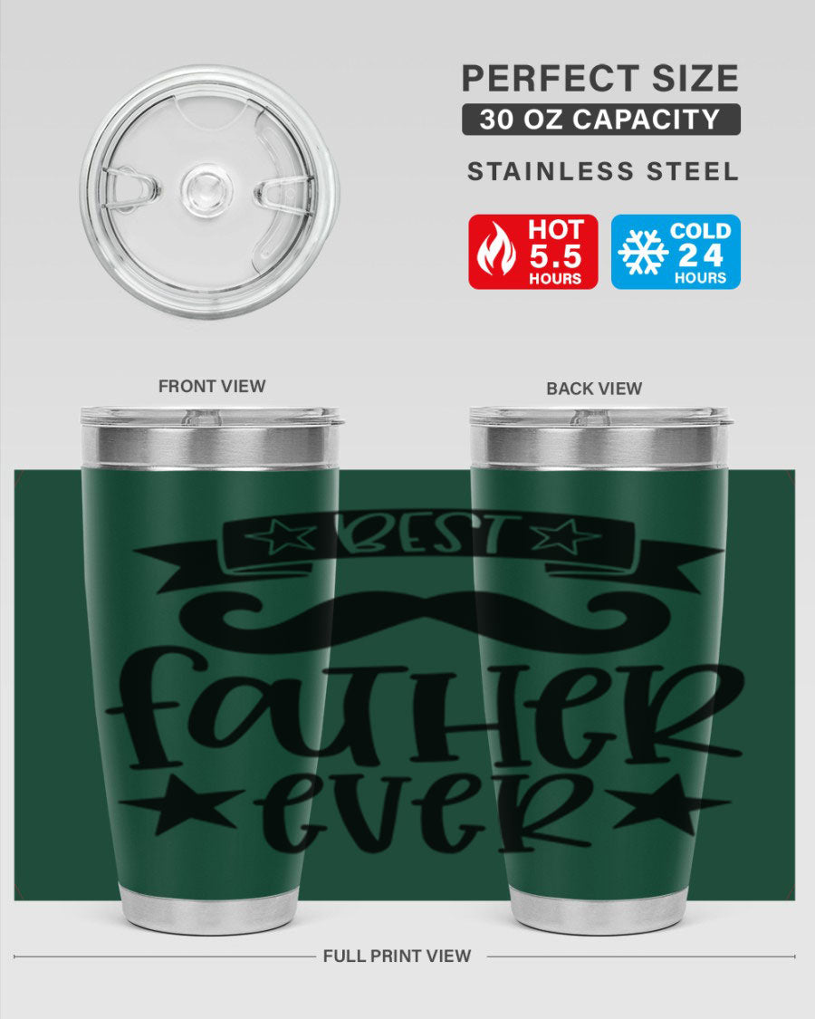 Best Father Ever Tumbler, 20oz stainless steel with copper lining, featuring a drink-thru lid, perfect for hot and cold beverages.