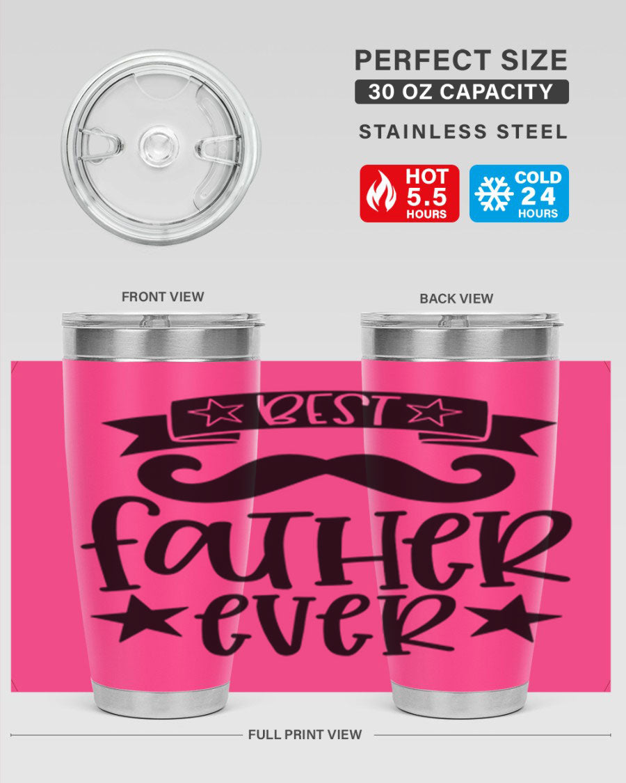 Best Father Ever Tumbler, 20oz stainless steel with copper lining, featuring a drink-thru lid, perfect for hot and cold beverages.