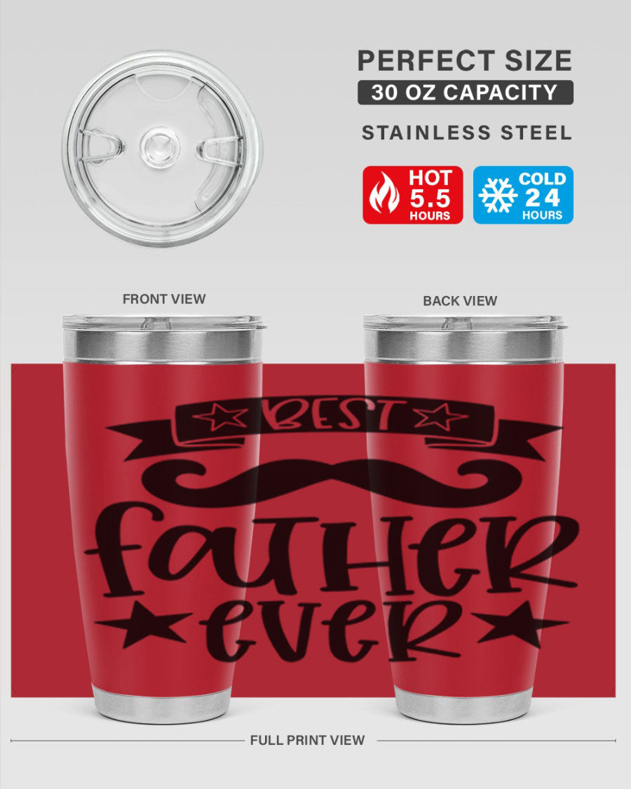 Best Father Ever Tumbler, 20oz stainless steel with copper lining, featuring a drink-thru lid, perfect for hot and cold beverages.