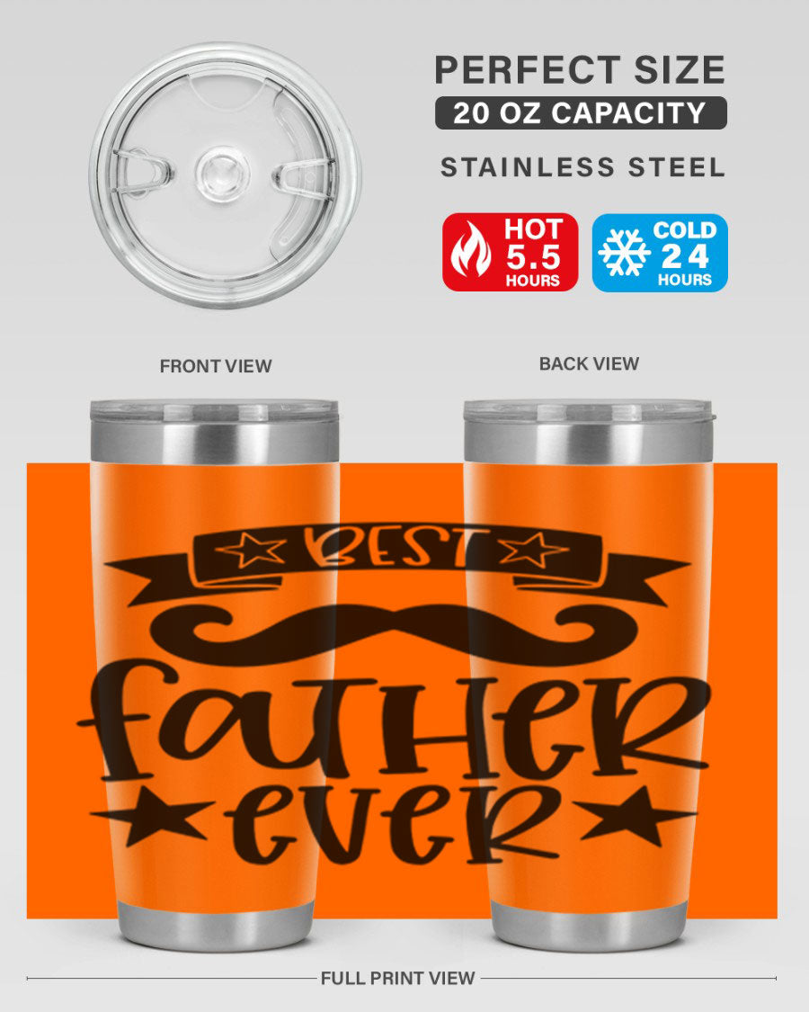 Best Father Ever Tumbler, 20oz stainless steel with copper lining, featuring a drink-thru lid, perfect for hot and cold beverages.