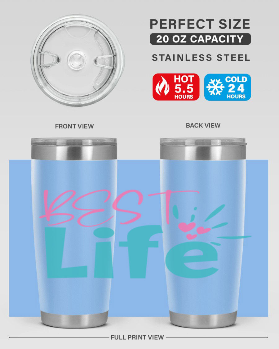 Best Life 355# Mom Tumbler in stainless steel with a vibrant design, showcasing its double wall vacuum insulation and drink-thru lid.