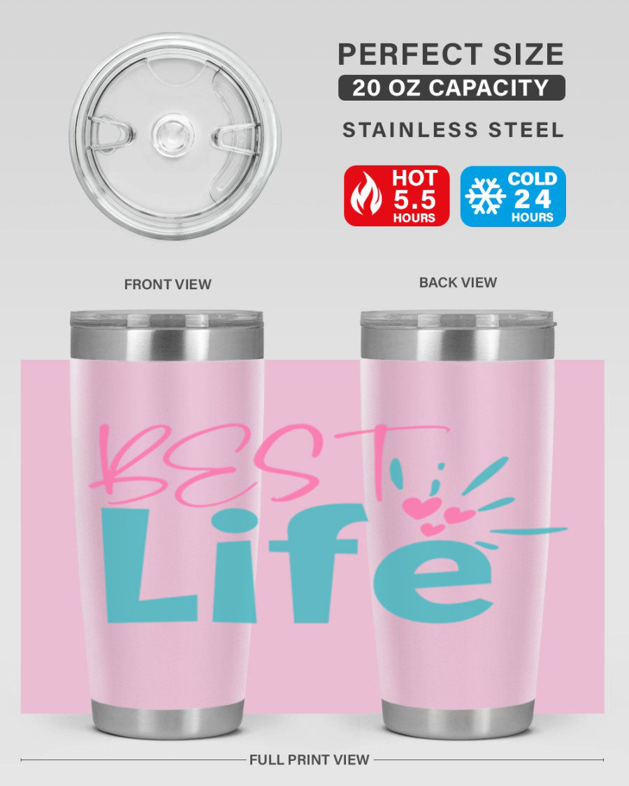 Best Life 355# Mom Tumbler in stainless steel with a vibrant design, showcasing its double wall vacuum insulation and drink-thru lid.