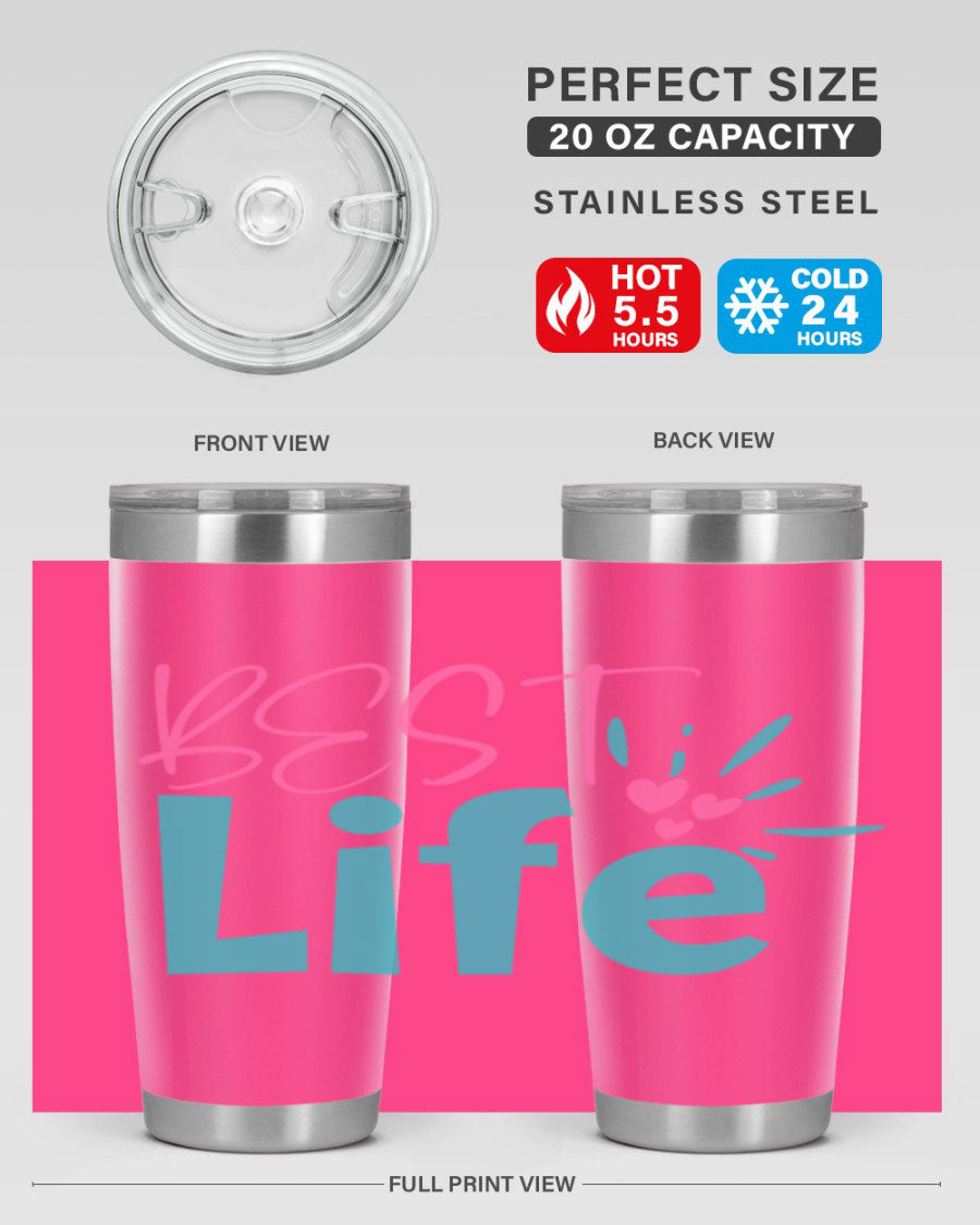 Best Life 355# Mom Tumbler in stainless steel with a vibrant design, showcasing its double wall vacuum insulation and drink-thru lid.