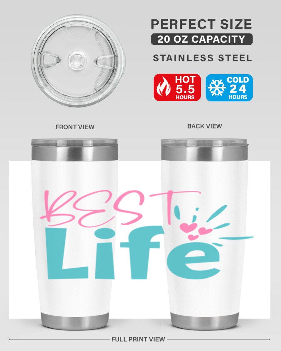 Best Life 355# Mom Tumbler in stainless steel with a vibrant design, showcasing its double wall vacuum insulation and drink-thru lid.