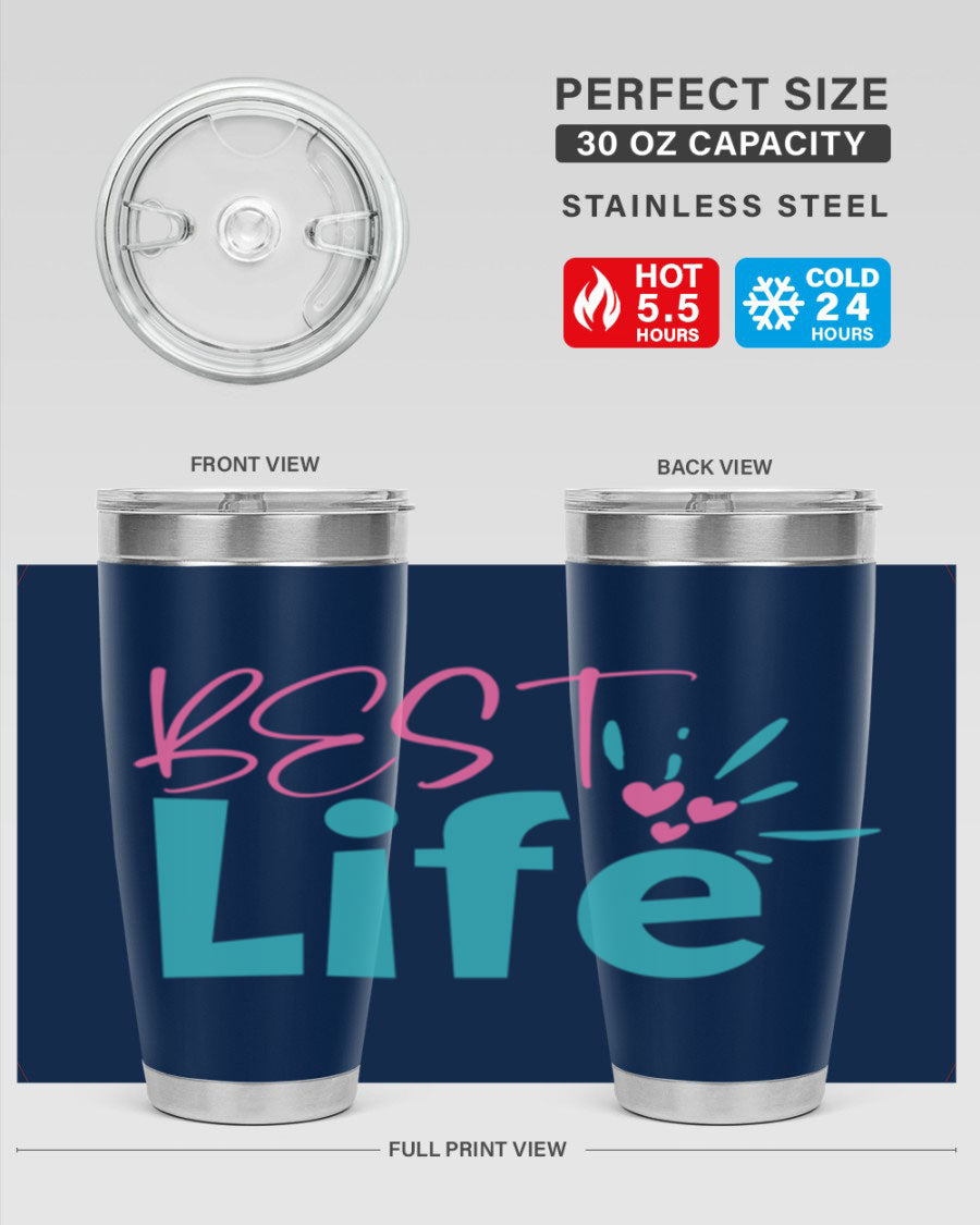 Best Life 355# Mom Tumbler in stainless steel with a vibrant design, showcasing its double wall vacuum insulation and drink-thru lid.