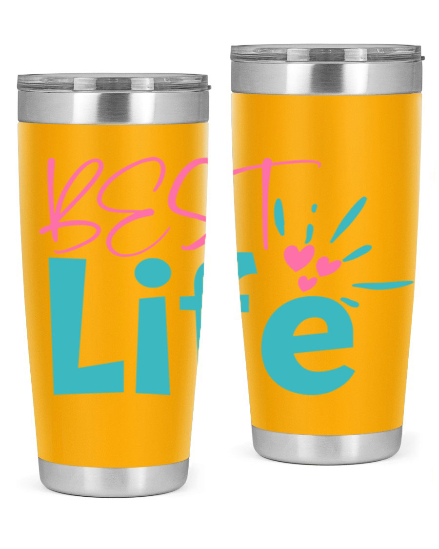 Best Life 355# Mom Tumbler in stainless steel with a vibrant design, showcasing its double wall vacuum insulation and drink-thru lid.